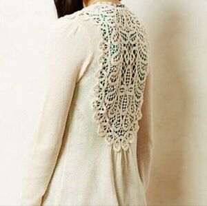 NWT Knitted & Knotted Anthropologie Battenburg Lace Cardigan M